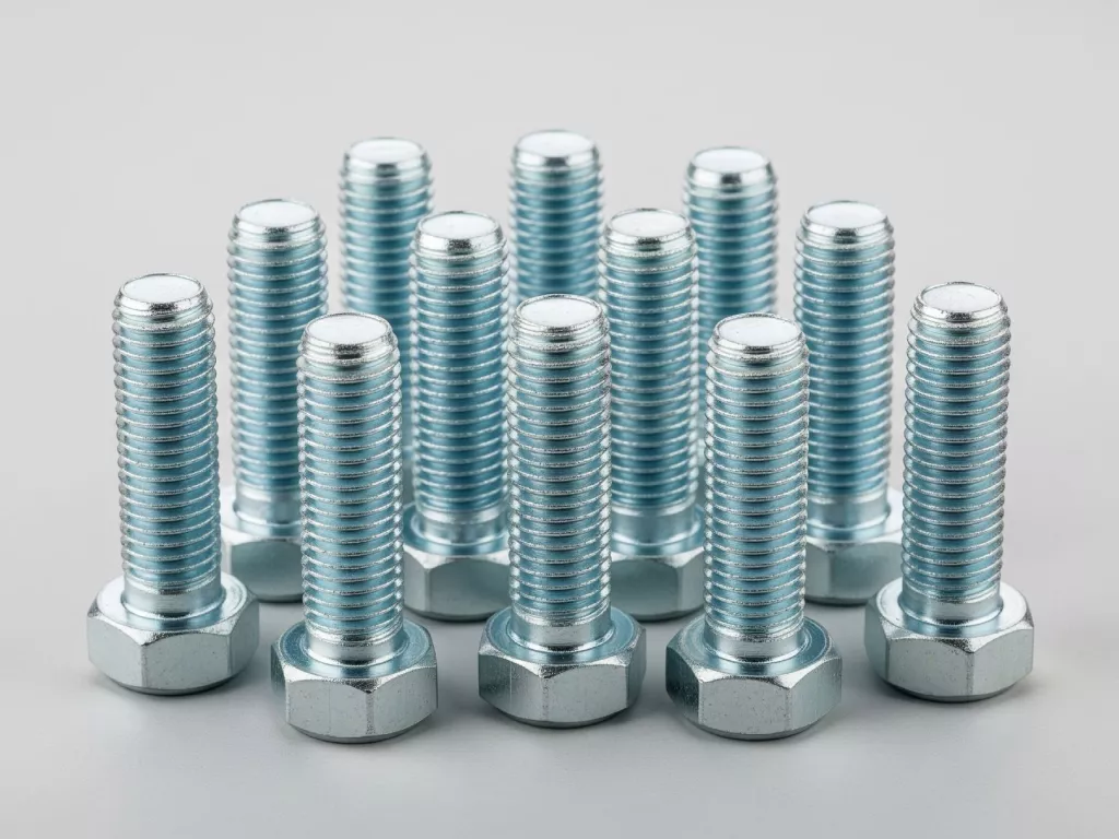 kilka ocynkowanych śrub z pasywacją białą